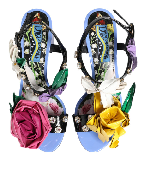 Multicolor Floral Appliqué Kristall Sandale Schuhe