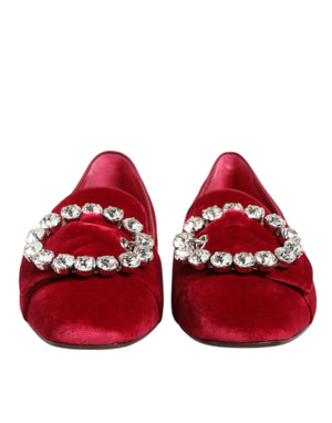 Rot Samt Kristall Schnalle Loafers Flats Schuhe