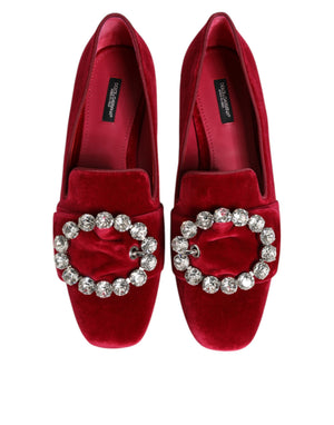 Rot Samt Kristall Schnalle Loafers Flats Schuhe