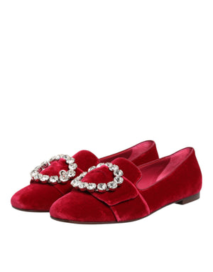Rot Samt Kristall Schnalle Loafers Flats Schuhe