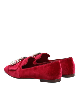 Rot Samt Kristall Schnalle Loafers Flats Schuhe