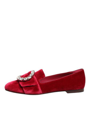 Rot Samt Kristall Schnalle Loafers Flats Schuhe