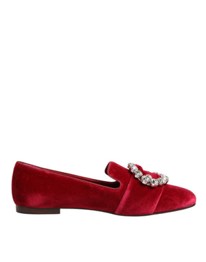 Rot Samt Kristall Schnalle Loafers Flats Schuhe