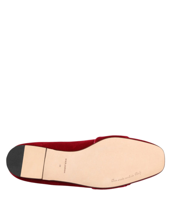Rot Samt Kristall Schnalle Loafers Flats Schuhe