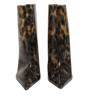 Leopard Print PVC Stiefel Schuhe mit spitzer Zehe