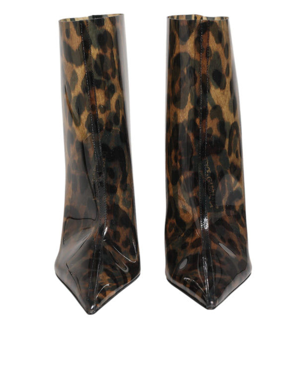 Leopard Print PVC Stiefel Schuhe mit spitzer Zehe