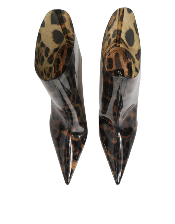 Leopard Print PVC Stiefel Schuhe mit spitzer Zehe