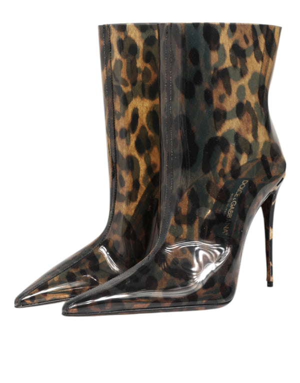 Leopard Print PVC Stiefel Schuhe mit spitzer Zehe