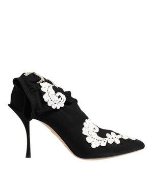 Schwarz Weiß Bestickte Jersey Stiletto Stiefel Schuhe