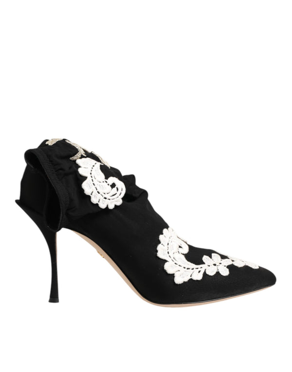 Schwarz Weiß Bestickte Jersey Stiletto Stiefel Schuhe