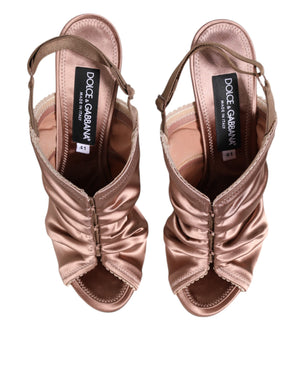Bronze Satin gerüscht Slingback Sandalen Schuhe