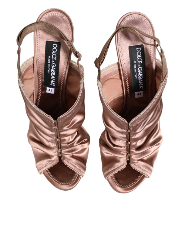 Bronze Satin gerüscht Slingback Sandalen Schuhe