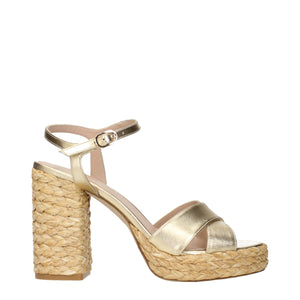 Goldene Leder-Plateau-Sandalen