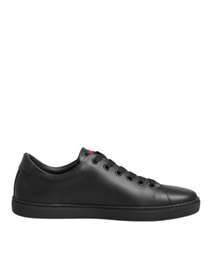 Schwarz Leder Crystal Heart Low Top Sneakers Schuhe