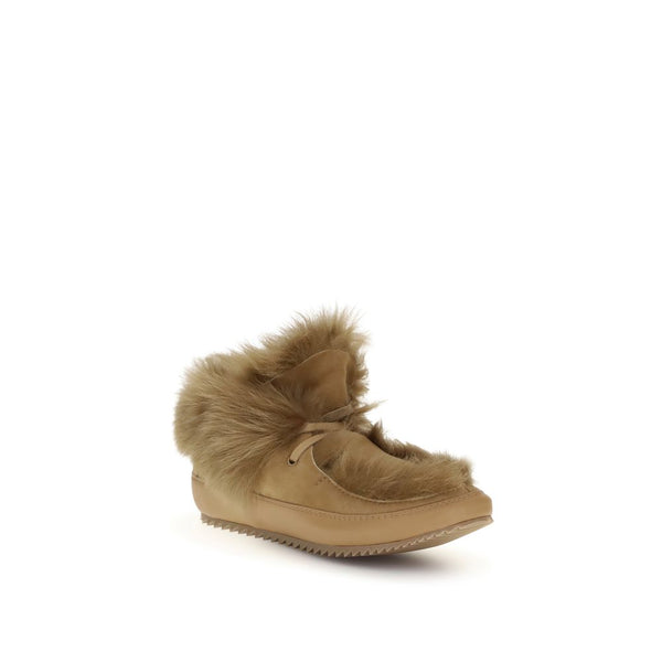 Beigefarbene Leder-Stiefeletten