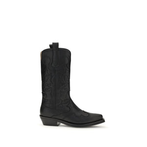 Schwarze Stiefel aus recyceltem Leder