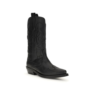 Schwarze Stiefel aus recyceltem Leder