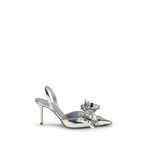 Silberne Lederpumps mit hohem Absatz