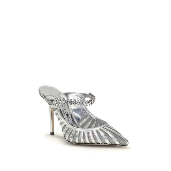 Silberne Lederpumps mit hohem Absatz