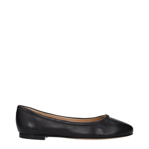 Schwarze Leder-Ballett-Flats