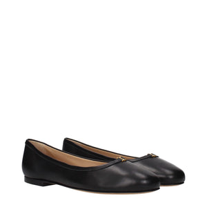 Schwarze Leder-Ballett-Flats