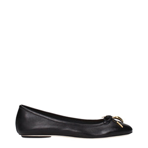 Schwarze Leder-Ballett-Flats