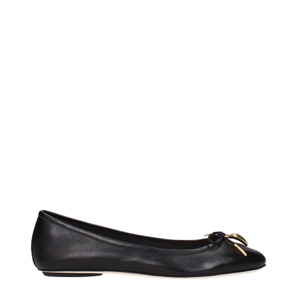 Schwarze Leder-Ballett-Flats
