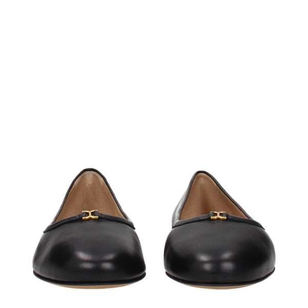Schwarze Leder-Ballett-Flats