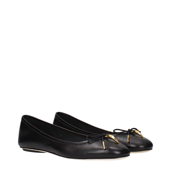 Schwarze Leder-Ballett-Flats