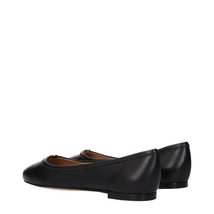 Schwarze Leder-Ballett-Flats