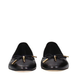 Schwarze Leder-Ballett-Flats