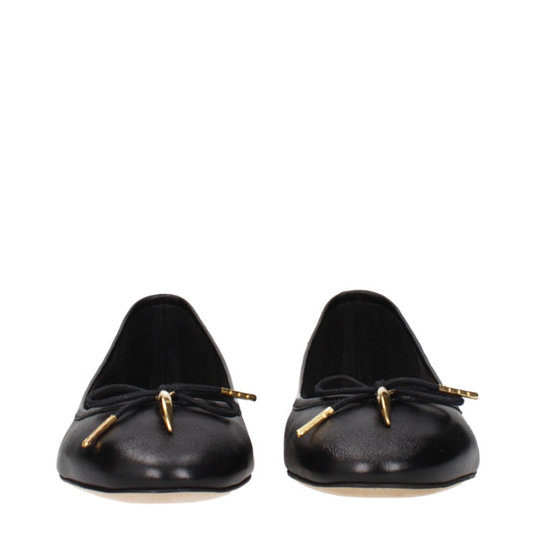 Schwarze Leder-Ballett-Flats