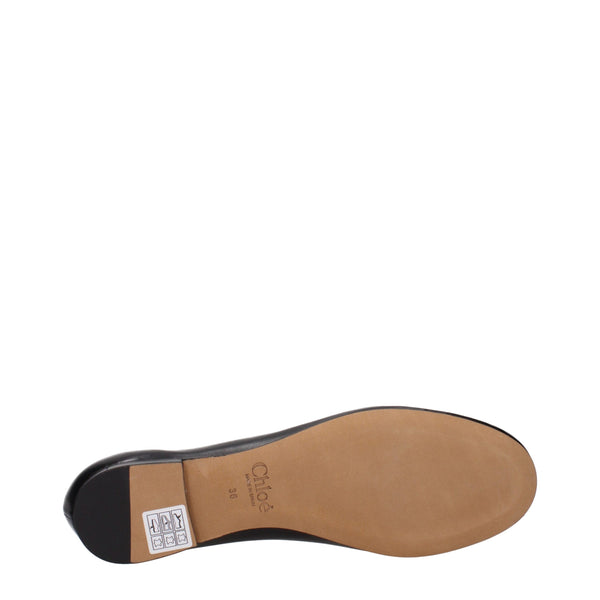 Schwarze Leder-Ballett-Flats