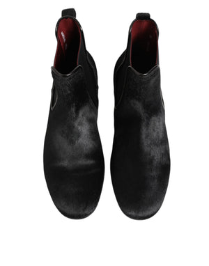 Schwarz Leder Pelz Männer CHELSEA Stiefel Schuhe