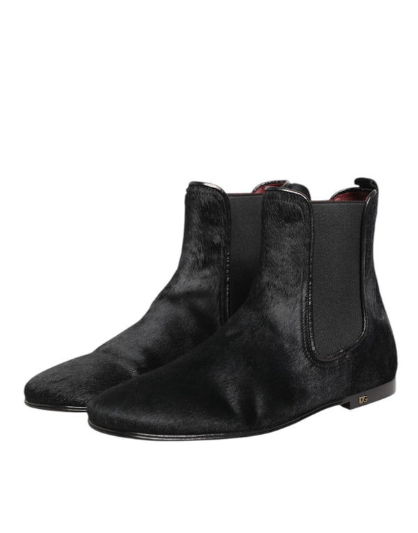 Schwarz Leder Pelz Männer CHELSEA Stiefel Schuhe