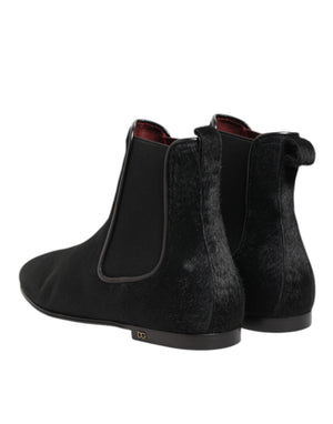 Schwarz Leder Pelz Männer CHELSEA Stiefel Schuhe
