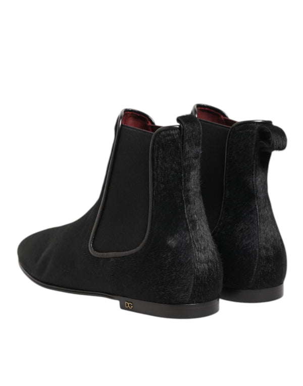 Schwarz Leder Pelz Männer CHELSEA Stiefel Schuhe