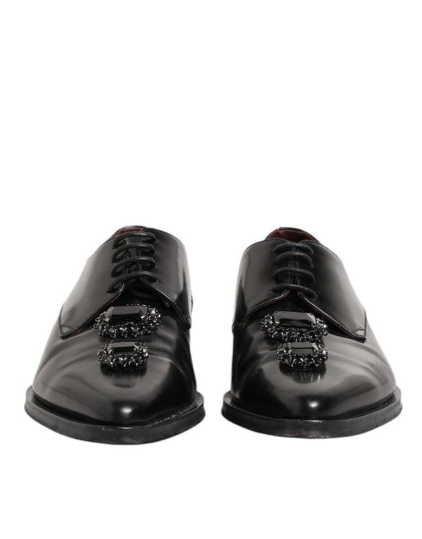 Derby-Schuhe aus schwarzem Leder mit Juwelen und Kristallen