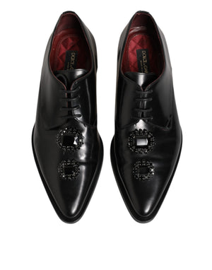 Derby-Schuhe aus schwarzem Leder mit Juwelen und Kristallen