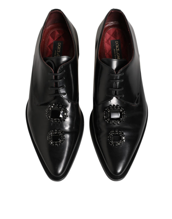 Derby-Schuhe aus schwarzem Leder mit Juwelen und Kristallen
