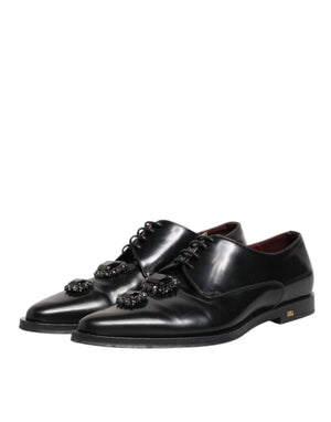 Derby-Schuhe aus schwarzem Leder mit Juwelen und Kristallen