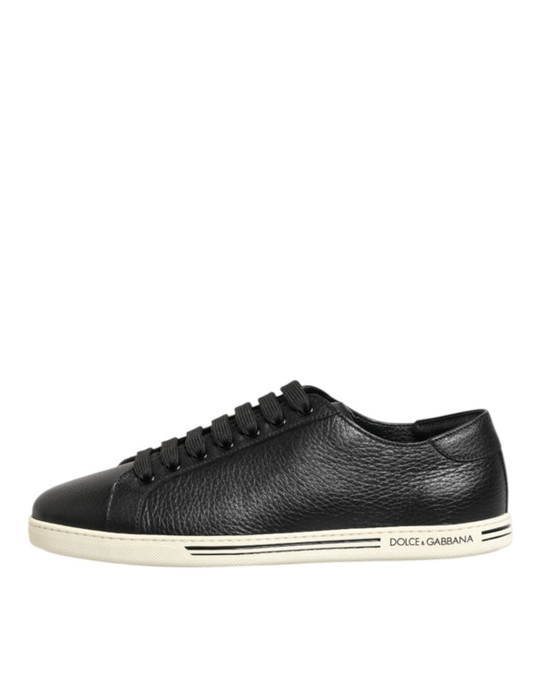Schwarze Leder Schnürschuhe Low Top Sneakers Schuhe