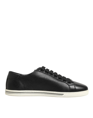 Schwarze Leder Schnürschuhe Low Top Sneakers Schuhe