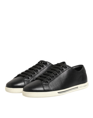 Schwarze Leder Schnürschuhe Low Top Sneakers Schuhe