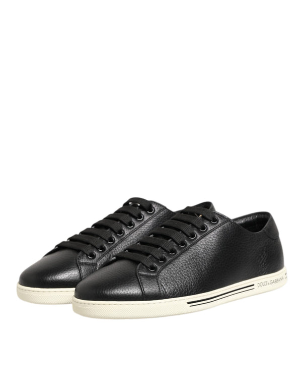 Schwarze Leder Schnürschuhe Low Top Sneakers Schuhe