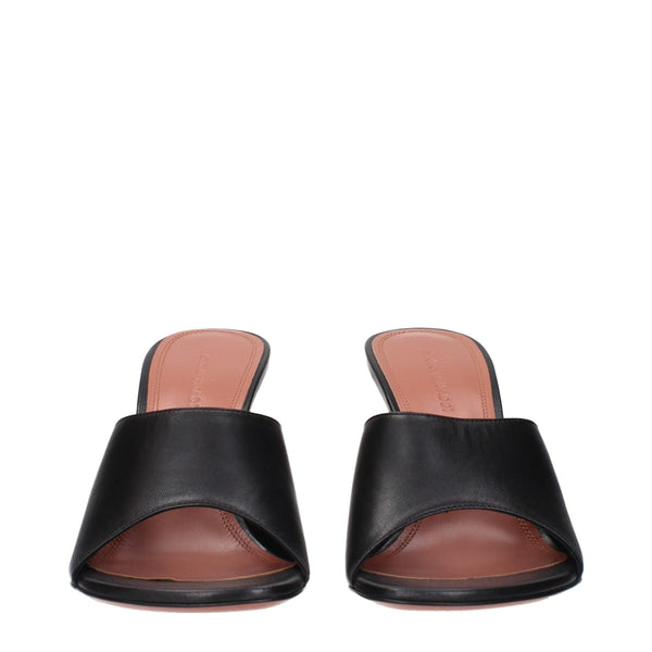 Schwarze Leder-Stilettos mit Pfennigabsatz