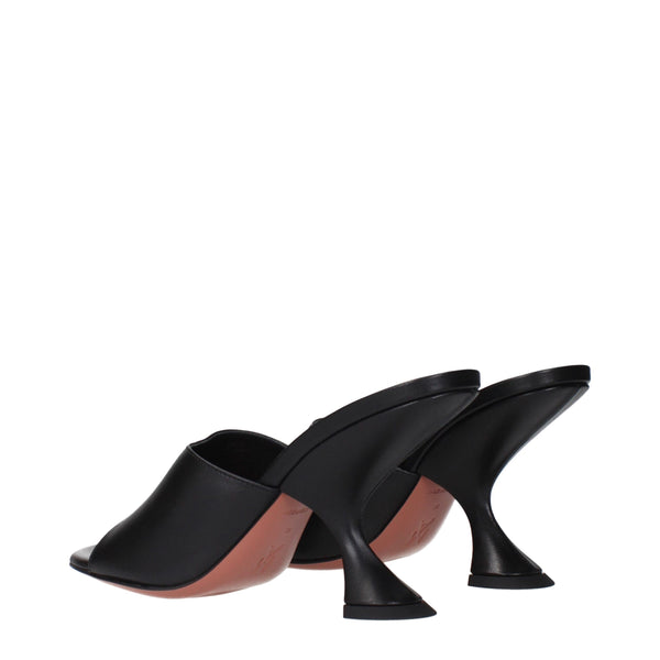 Schwarze Leder-Stilettos mit Pfennigabsatz