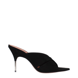 Schwarze Leder-Stilettosandalen