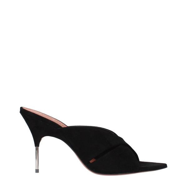Schwarze Leder-Stilettosandalen