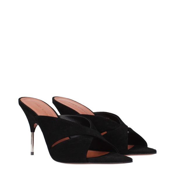 Schwarze Leder-Stilettosandalen
